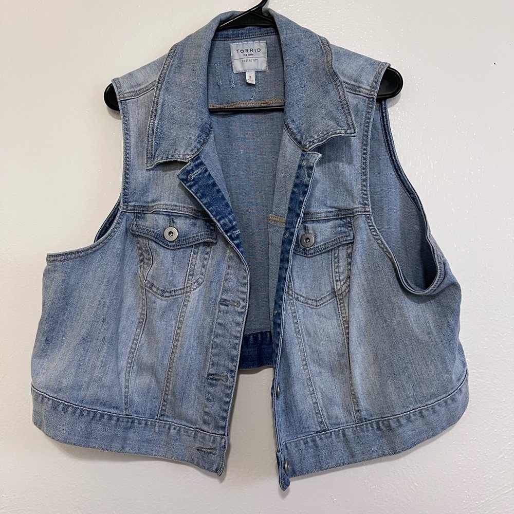 Torrid Cropped Light Blue Denim Vest